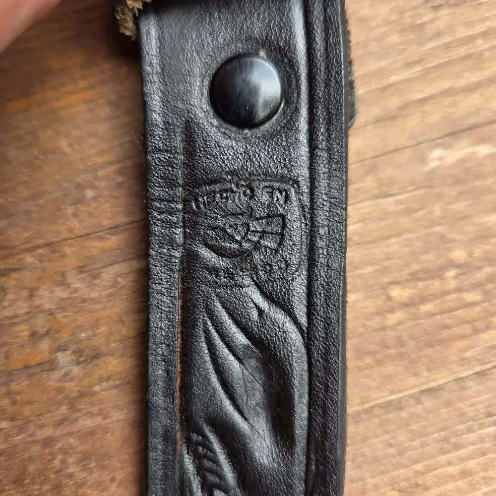 Vintage Black Tooled Leather Western Belt Size 38 Removable Buckle USA Hardware